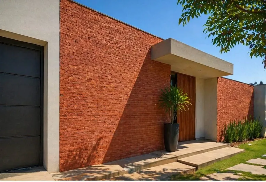 Fachada revestida com Brick Rusticatto Rosso